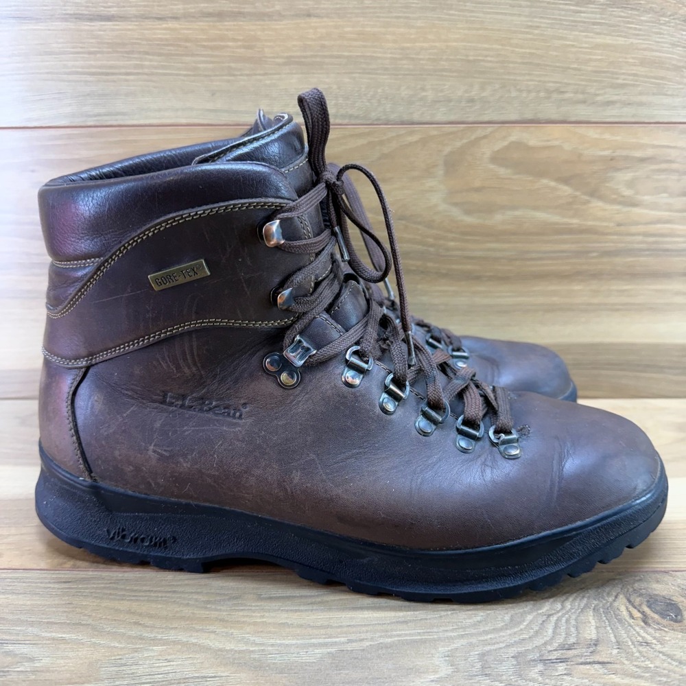 LL BEAN Cresta Vintage Hiking Boots Mens 12 N Brown Leather GTX Vibram Soles